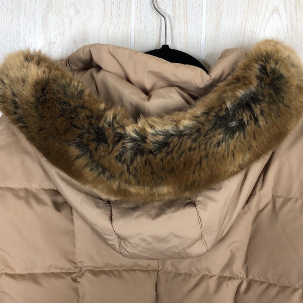 Calvin Klein Tan Down Puffer Faux Fur Hooded Jacket - Picture 9 of 11